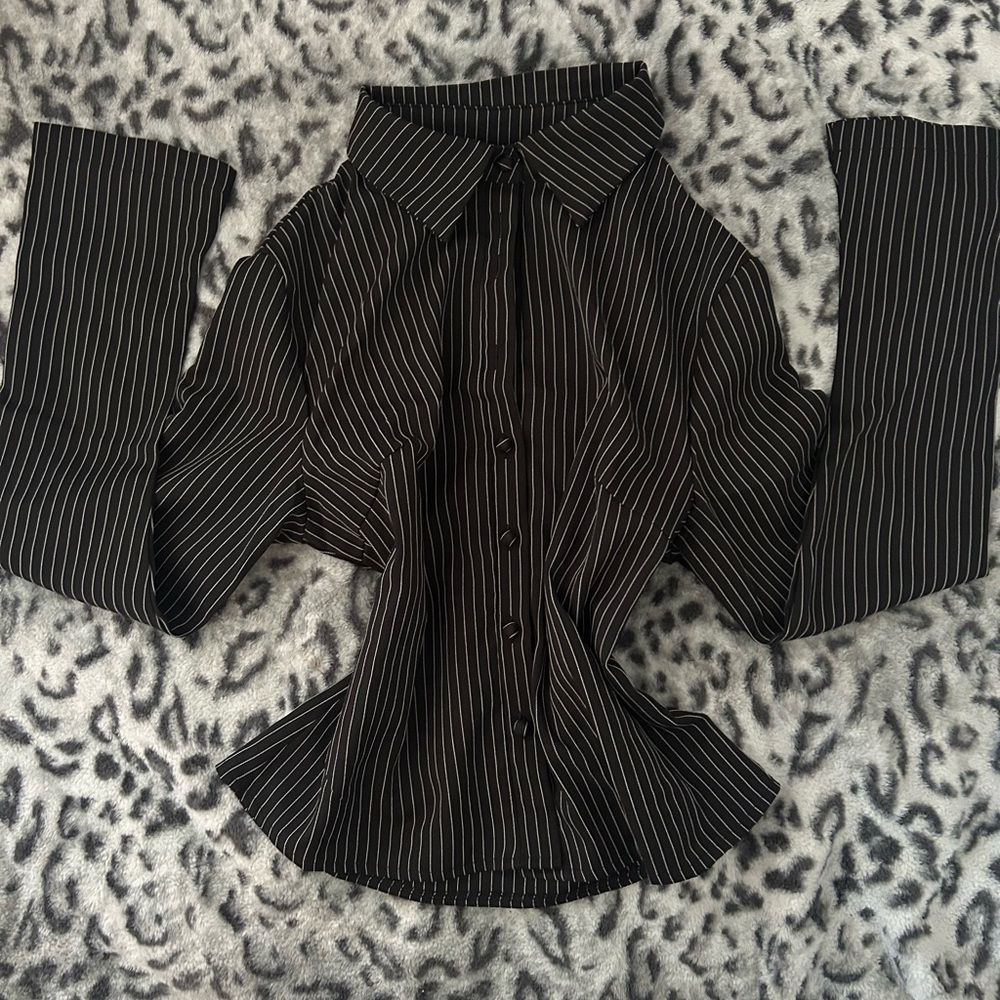 Black and White Striped Button-Up Shirt